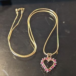 Gold plated (925 silver) pink heart necklace